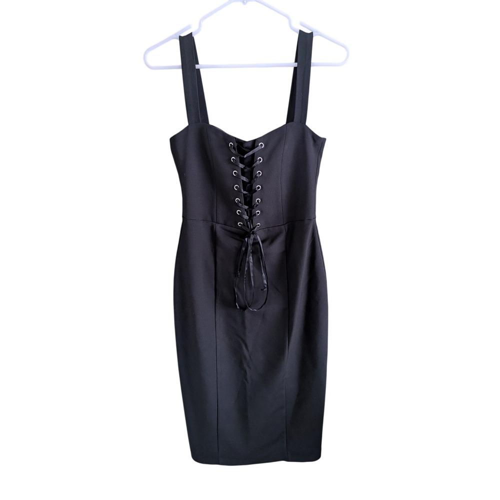Reformation Perdita Midi Dress Black Lace Up Corset Sheath Dress Size‎ Small